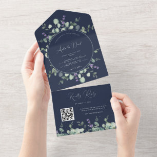 Invitation Tout En Un Eucalyptus Lavender Script QR Code Printemps Maria