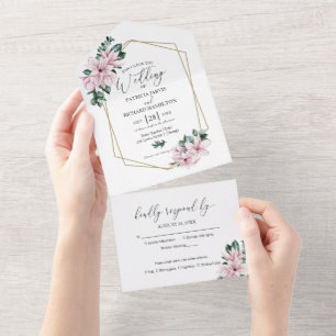 Invitation Tout En Un Eucalyptus Magnolia Floral Mariage géométrique