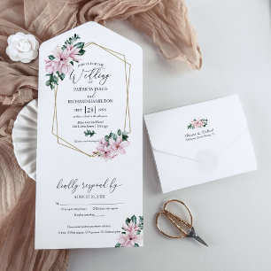 Invitation Tout En Un Eucalyptus Magnolia Floral Mariage géométrique