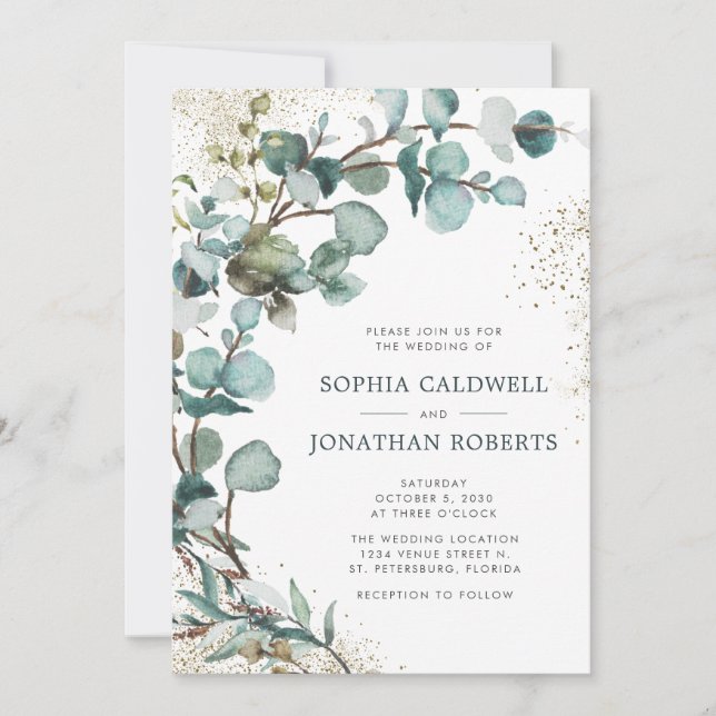 Invitation Tout en un Eucalyptus Mariage Parties scintillant  (Devant)