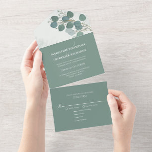 Invitation Tout En Un Eucalyptus moderne Élégant Rustique Feuilles botan