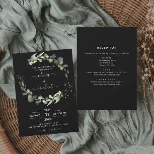 Invitation Tout en un Eucalyptus Noir Russe Mariage