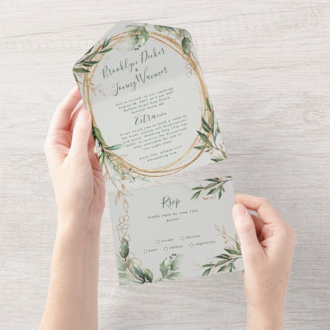 Invitation Tout En Un Eucalyptus paisible Elégant verre de mer vert bris (Déchirure)