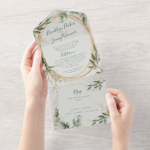 Invitation Tout En Un Eucalyptus paisible Elégant verre de mer vert bris