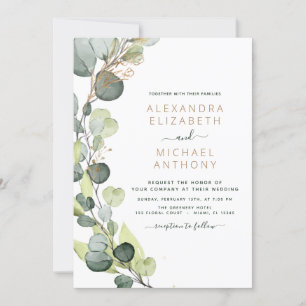 Invitation Tout en un Eucalyptus QR Code Mariage Vert