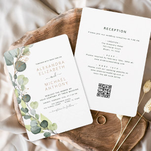 Invitation Tout en un Eucalyptus QR Code Mariage Vert