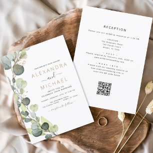 Invitation Tout en un Eucalyptus QR Code Mariage Vert