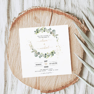 Invitation Tout en un Eucalyptus QR Code Mariage vert