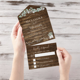 Invitation Tout En Un Eucalyptus Russe Mariage voyants RSVP