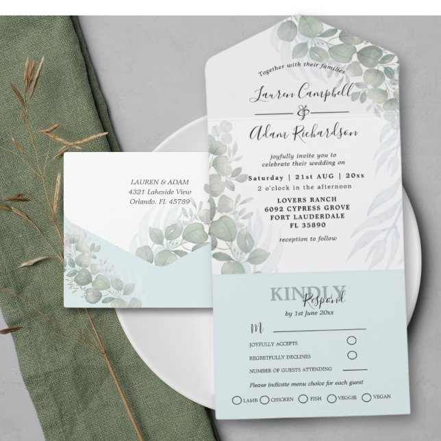 Invitation Tout En Un Eucalyptus Rustique Mariage aquarelle (Créateur téléchargé)