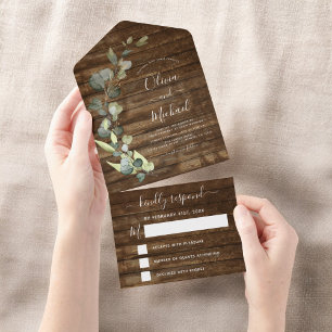 Invitation Tout En Un Eucalyptus rustique Pays Bois Mariage RSVP