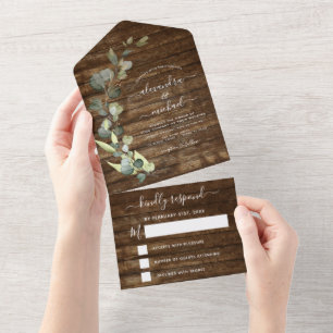 Invitation Tout En Un Eucalyptus rustique Pays Bois Mariage RSVP