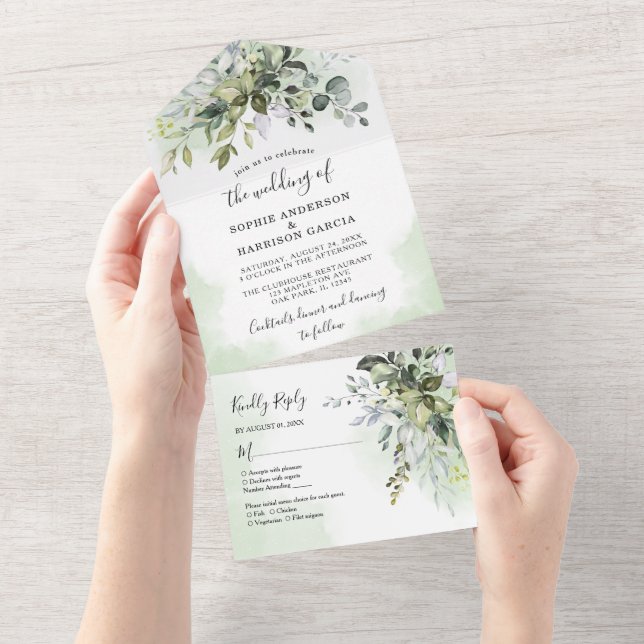 Invitation Tout En Un Eucalyptus Rustique Verdure Mariage Succulent Tout (Déchirure)