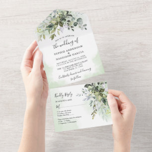 Invitation Tout En Un Eucalyptus Rustique Verdure Mariage Succulent Tout