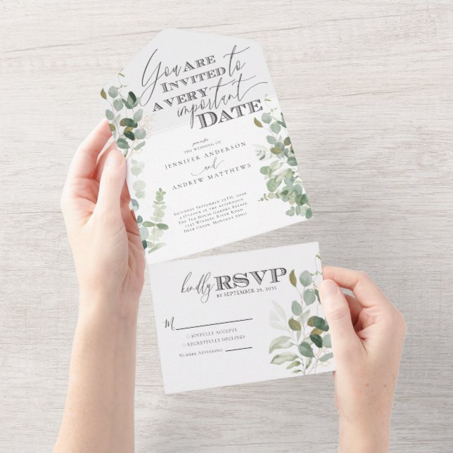 Invitation Tout En Un Eucalyptus Vert Aquarelle (Déchirure)