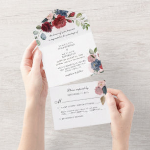 Invitation Tout En Un Eucalyptus Vert Dusty Mariage botanique bleu