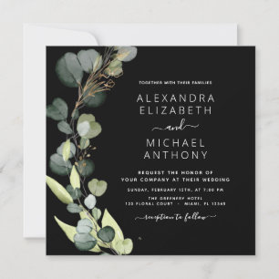 Invitation Tout en un Eucalyptus vert Mariage noir