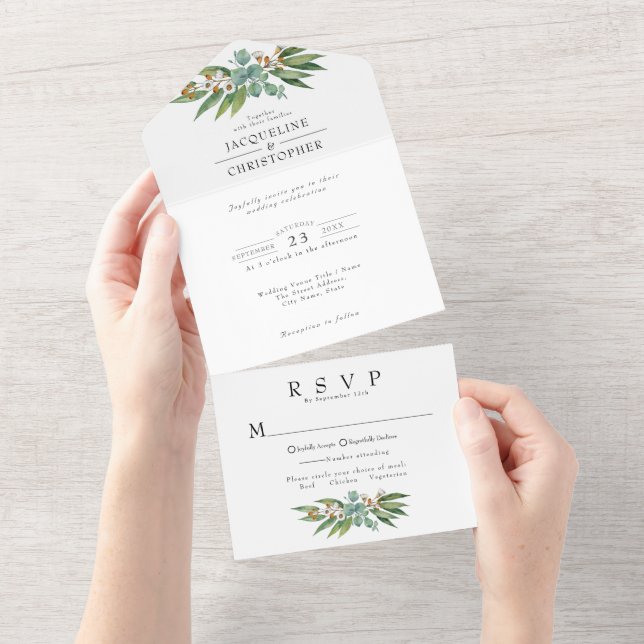 Invitation Tout En Un Eucalyptus Vert Mariage rustique (Déchirure)