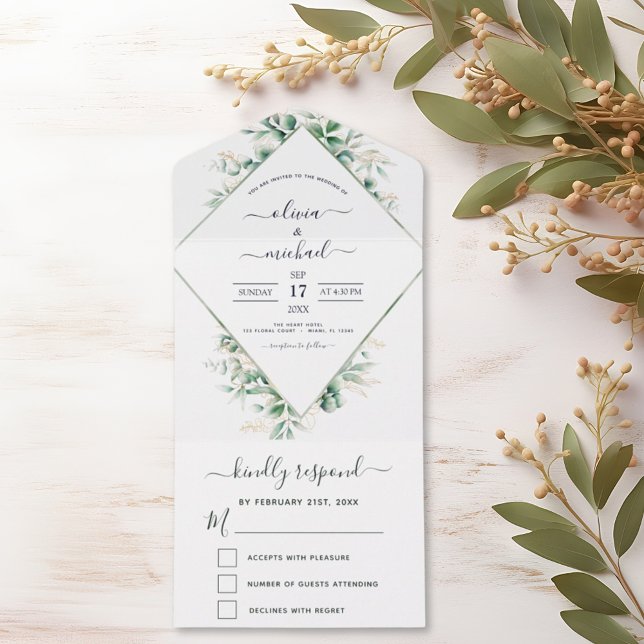 Invitation Tout En Un Eucalyptus Vert Mariage Sage Vert (Créateur téléchargé)