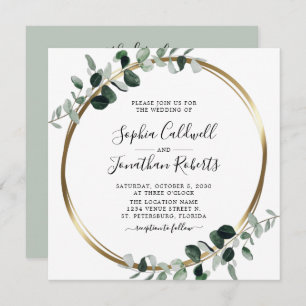 Invitation Tout en un Eucalyptus White Sage Carré Mariage