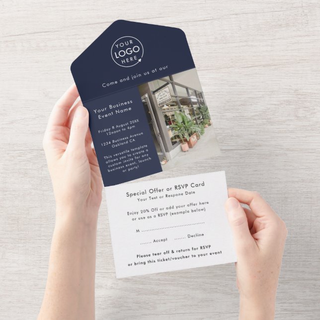 Invitation Tout En Un Événement professionnel | Marine Blue Modern Profe (Déchirure)