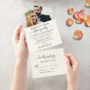 Invitation Tout En Un Faire réception de mariage photo Crème
