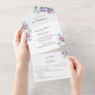 Invitation Tout En Un Fairepar de mariage tout-en-un lavande violet