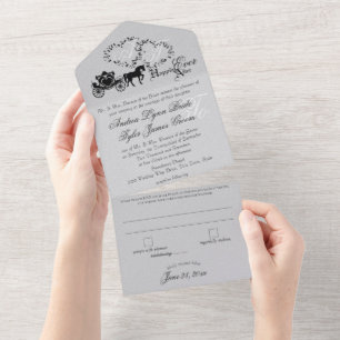 Invitation Tout En Un Fairytale Mariage Carriage Silver Grey Tout en un