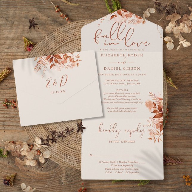 Invitation Tout En Un Fall In Love Rustic Floral Details RSVP Mariage (Fall In Love Rustic Floral Details RSVP Wedding All In One Invitation)