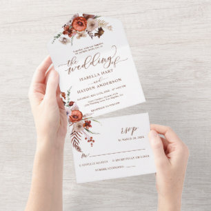 Invitation Tout En Un Fall Terracotta Fleur sauvage Détails du Mariage R