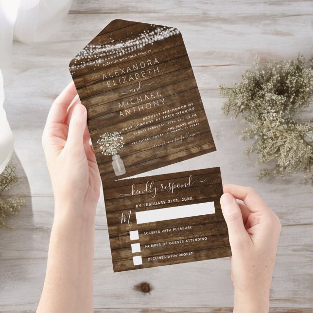 Invitation Tout En Un Farmhouse Baby's Breath Rustic Mariage (Créateur téléchargé)