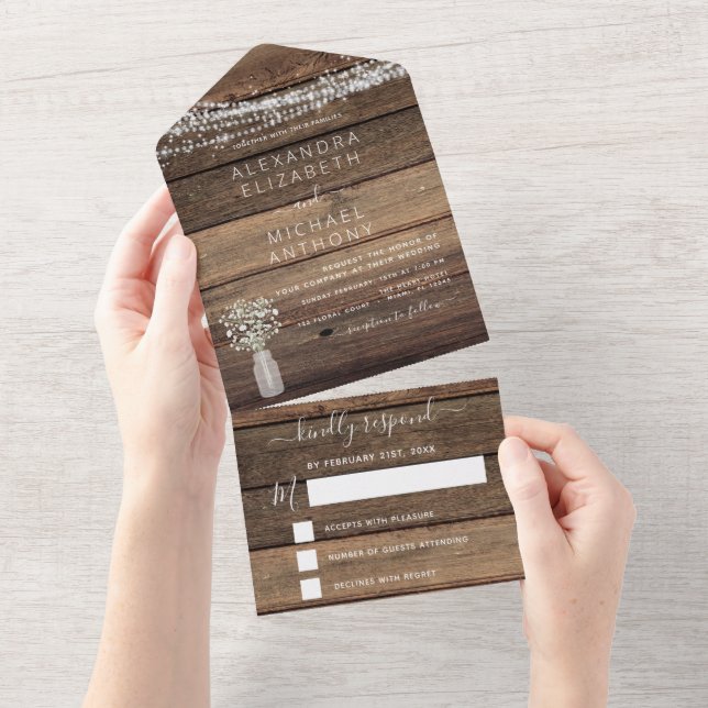 Invitation Tout En Un Farmhouse Baby's Breath Rustic Mariage (Déchirure)