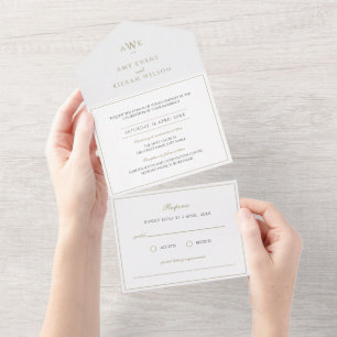 Invitation Tout En Un Faux Gold Elegant Calligraphie Mariage Tear Off