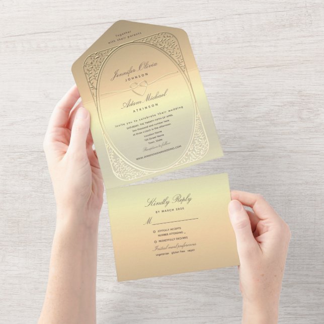 Invitation Tout En Un Faux Gold Foil Mariage (Déchirure)