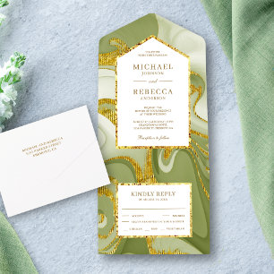 Invitation Tout En Un Faux Gold Parties scintillant Sage Green Marble Ma