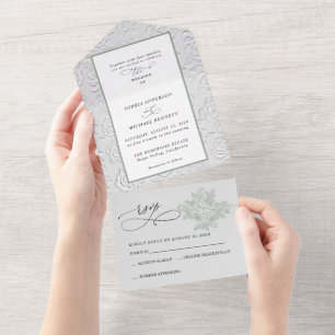 Invitation Tout En Un Faux Roses Blanches Mariage En Relief 