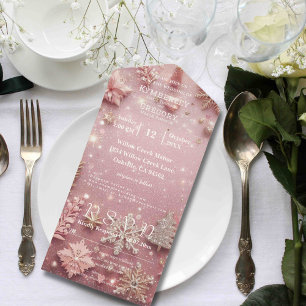 Invitation Tout En Un Faux Sparkle Shimmer rose Argent Noël d'hiver
