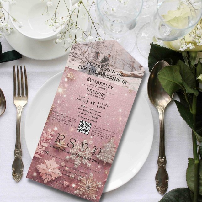 Invitation Tout En Un Faux Sparkle Shimmer rose Silver Photo QR Code (Créateur téléchargé)