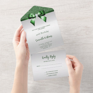 Invitation Tout En Un Feminine Emerald Gem Bow & Parties scintillant Ann