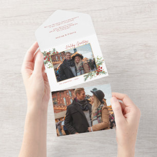 Invitation Tout En Un Festif aquarelle vacances Floral avec script et ph