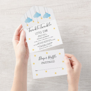Invitation Tout En Un Fête bébé garçon Twinkle Twinkle Blue Boy