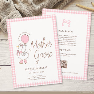 Invitation Tout en Un Fête de Bébé Fille Mère l'Oie