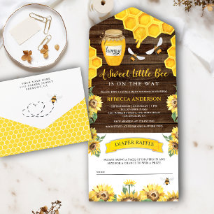 Invitation Tout En Un Fête de Bébé Fleurs de Tournesol en Bois de Grange