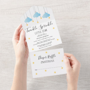 Invitation Tout En Un Fête de bébé garçon Bleu Twinkle Sprinkle