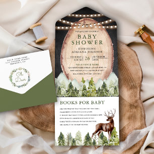 Invitation Tout En Un Fête de bébé tranche de bois rustique forêt montag
