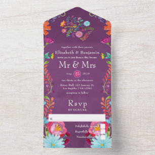 Invitation Tout En Un Fête de mariage mexicaine florale colorée tout en 