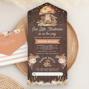 Invitation Tout En Un Fête de Naissance Bébé Bois Champignon Forestier R