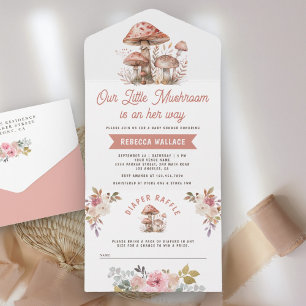 Invitation Tout En Un Fête de naissance champêtre forêt rustique champig