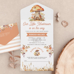 Invitation Tout En Un Fête de naissance Champignon Forêt Bois Rustique