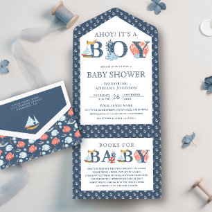 Invitation Tout En Un Fête de naissance nautique : C'est un garçon !